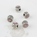 5pcs Crystal Rhinestone Antique Silver Big Hole Spacer Charm Beads 11 X 7mm