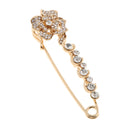 Large Safety Pin Crystal Inlay Rose Flower Pin Head Brooch Hijab Pin - Gold
