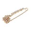 Large Safety Pin Crystal Inlay Rose Flower Pin Head Brooch Hijab Pin - Gold