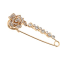 Large Safety Pin Crystal Inlay Rose Flower Pin Head Brooch Hijab Pin - Gold
