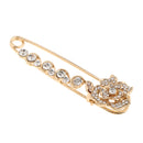 Large Safety Pin Crystal Inlay Rose Flower Pin Head Brooch Hijab Pin - Gold