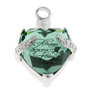Lover's Green Crystal Heart Shape Stainless Steel Cremation Keepsake Pet Ash Urn Pendant