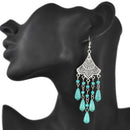 Bohemian Long Bead Tassel Turquoise Drop Dangle Earrings Handmade Eardrop Fashion Jewelry for Women