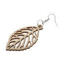 DIY Unfinished Wooden Earrings Tree Leaf Dangle Drop Hook Earrings Party Jewelry