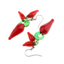 2 Pairs Red Hot Lampwork Glass Cluster Chili Pepper Dangle Earrings Stylish