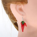 2 Pairs Red Hot Lampwork Glass Cluster Chili Pepper Dangle Earrings Stylish