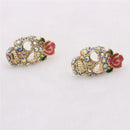 Fashion Gold Tone Women Girls Crystal Rose Flower On Skull Ear Stud Earrings Jewelry