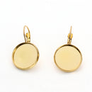20 Pcs Leverback Dangle DIY Earring Findings with Round Cabochon Settings - Gold