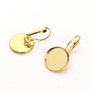 20 Pcs Leverback Dangle DIY Earring Findings with Round Cabochon Settings - Gold