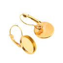 20 Pcs Leverback Dangle DIY Earring Findings with Round Cabochon Settings - Gold
