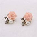 Charm Enamel Rose Mini Pearl Rhinestone Studs Piercing Earrings for Women