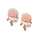 Charm Enamel Rose Mini Pearl Rhinestone Studs Piercing Earrings for Women