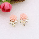 Charm Enamel Rose Mini Pearl Rhinestone Studs Piercing Earrings for Women