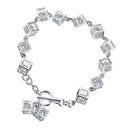 Silver Metal Sparkle Clear CZ Crystal Cubic Geometry Charms Bracelet Chain Bangle Wedding Jewelry
