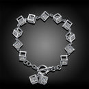 Silver Metal Sparkle Clear CZ Crystal Cubic Geometry Charms Bracelet Chain Bangle Wedding Jewelry