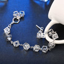 Silver Metal Sparkle Clear CZ Crystal Cubic Geometry Charms Bracelet Chain Bangle Wedding Jewelry