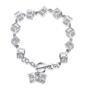 Silver Metal Sparkle Clear CZ Crystal Cubic Geometry Charms Bracelet Chain Bangle Wedding Jewelry