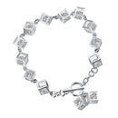 Silver Metal Sparkle Clear CZ Crystal Cubic Geometry Charms Bracelet Chain Bangle Wedding Jewelry