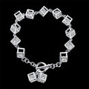 Silver Metal Sparkle Clear CZ Crystal Cubic Geometry Charms Bracelet Chain Bangle Wedding Jewelry