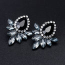 Vintage Luxury Black Flower Petal Crystal Studs Earrings For Women Wedding