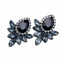 Vintage Luxury Black Flower Petal Crystal Studs Earrings For Women Wedding