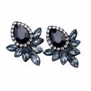 Vintage Luxury Black Flower Petal Crystal Studs Earrings For Women Wedding