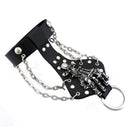 Mens Gothic Alloy Spike Skeleton Hand Wrap Leather Cuff Finger Ring Bracelet
