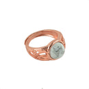 Unisex 10mm Oval White Turquoise Ring Filigree Hollow Flower Cabochon Ring