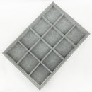 12 Compartment Gray Velvet Jewelry Tray Drawer Organizer Storage Removable Counter Top Showcase