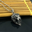 Men's Stainless Steel Lion Biker Rock Pendant Necklace With Long Chain 25"