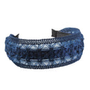 Women Blue Wide Alice Embroidery Floral Lace Headband Hairwear Hair Wraps