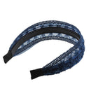 Women Blue Wide Alice Embroidery Floral Lace Headband Hairwear Hair Wraps