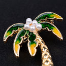 Multi Color Enamel Tropical Faux Pearl Fruit Cokernut Tree Suit Scarf Lapel Breastpin Wedding Party Jewelry