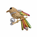 Cute Bird Crystal Faux Pearl Bird with Colorful Feather Brooch Pin Jewelry