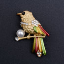 Cute Bird Crystal Faux Pearl Bird with Colorful Feather Brooch Pin Jewelry
