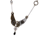Steampunk Gear Hour Hand Feather Wings Pendant Necklace Chain for Women Men