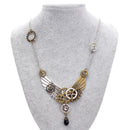 Steampunk Gear Hour Hand Feather Wings Pendant Necklace Chain for Women Men