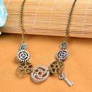 Steampunk Vintage Multi-gear Key Gears Pendant Alloy Necklace Chain for Women Men - Silver Bronze