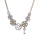Steampunk Vintage Multi-gear Key Gears Pendant Alloy Necklace Chain for Women Men - Silver Bronze
