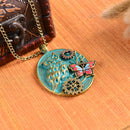 Steampunk Exquisite Vintage Oval Gears Owl Butterfly Pattern Pendant Necklace Gold Chain 56cm for Women