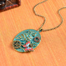 Steampunk Exquisite Vintage Oval Gears Owl Butterfly Pattern Pendant Necklace Gold Chain 56cm for Women