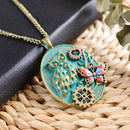Steampunk Exquisite Vintage Oval Gears Owl Butterfly Pattern Pendant Necklace Gold Chain 56cm for Women