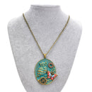 Steampunk Exquisite Vintage Oval Gears Owl Butterfly Pattern Pendant Necklace Gold Chain 56cm for Women