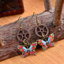 Vintage Crystal Butterfly Gears Steampunk Fashion Drop Dangle Earrings