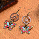 Vintage Crystal Butterfly Gears Steampunk Fashion Drop Dangle Earrings