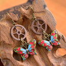 Vintage Crystal Butterfly Gears Steampunk Fashion Drop Dangle Earrings