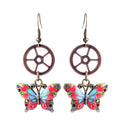 Vintage Crystal Butterfly Gears Steampunk Fashion Drop Dangle Earrings