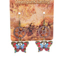 Vintage Crystal Butterfly Gears Steampunk Fashion Drop Dangle Earrings