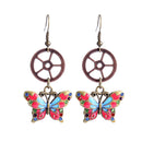 Vintage Crystal Butterfly Gears Steampunk Fashion Drop Dangle Earrings