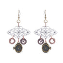 Women Steampunk Antique Gear Pendant Long Dangle Hook Earrings Jewelry